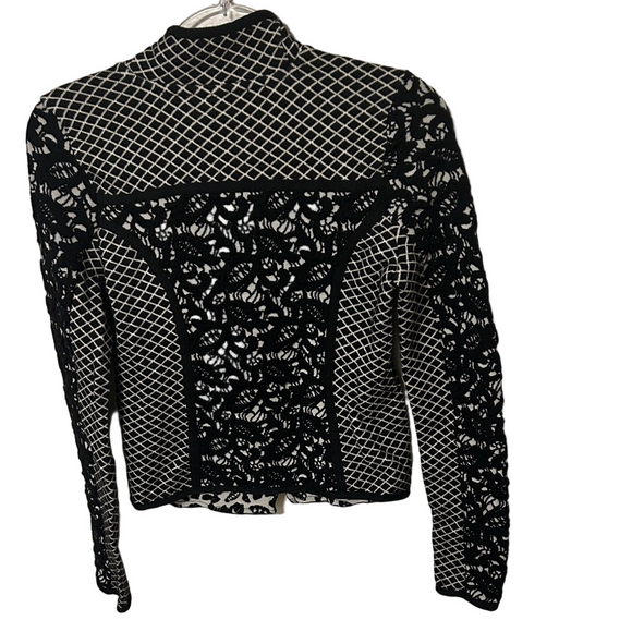 ⛵️Anthropology Moth Black and White Asymmetrical Moto zip Lace jacket size XS - Picture 8 of 13